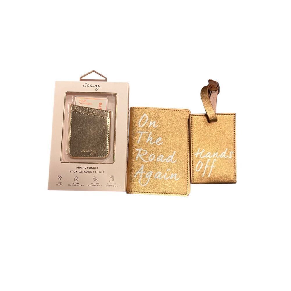 Fabfitfun rosegold passport luggage stick on phone credit card holder travel